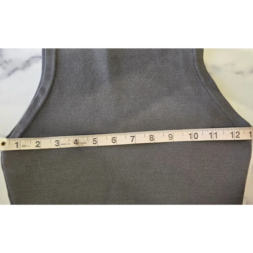 Zara Womens Cropped Tank Top Small Gray Ribbed High Neck Sleeveless Stretch Knit - Picture 5 of 6